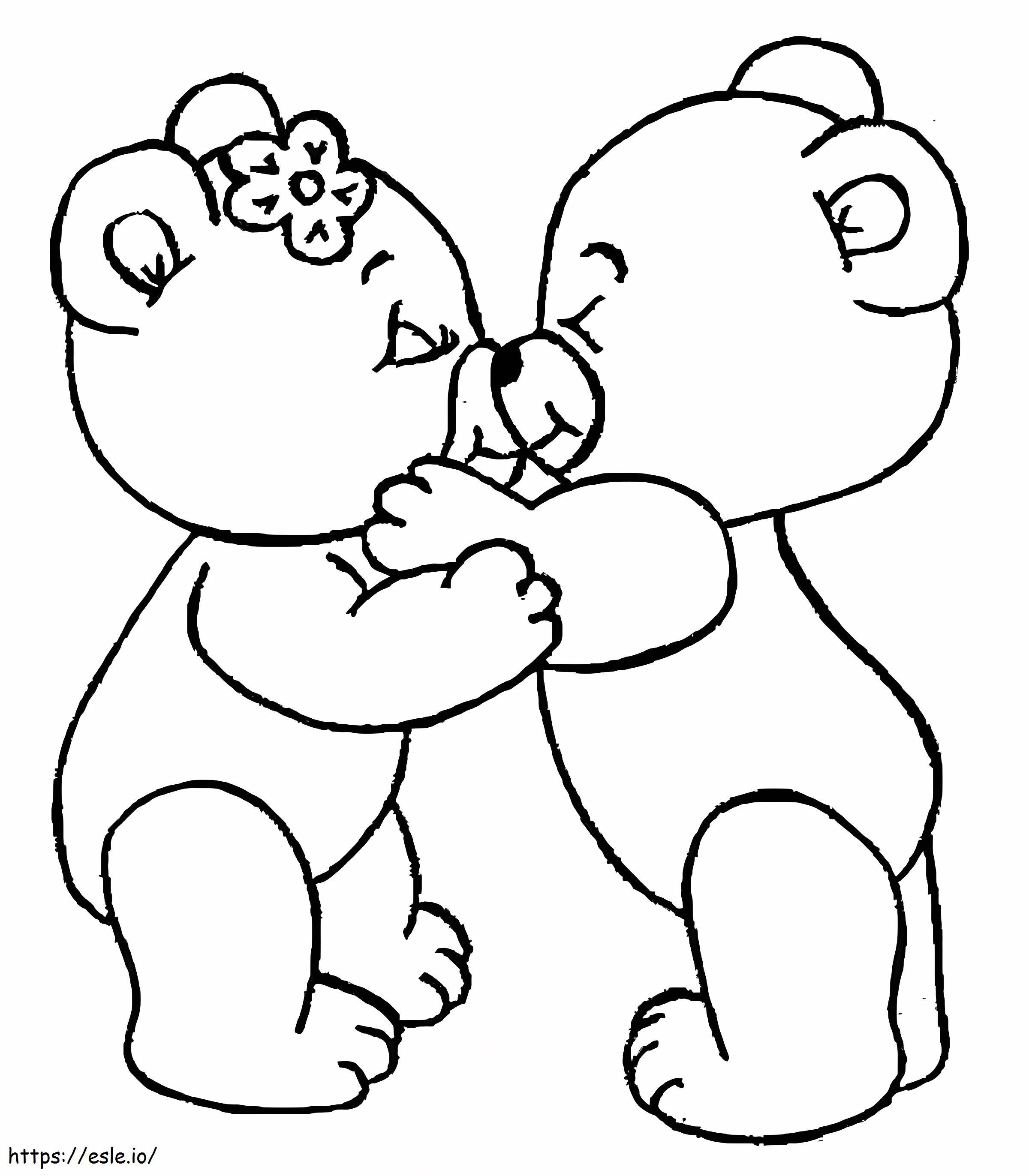 Coloriage Amour embrasser l'ours à imprimer dessin