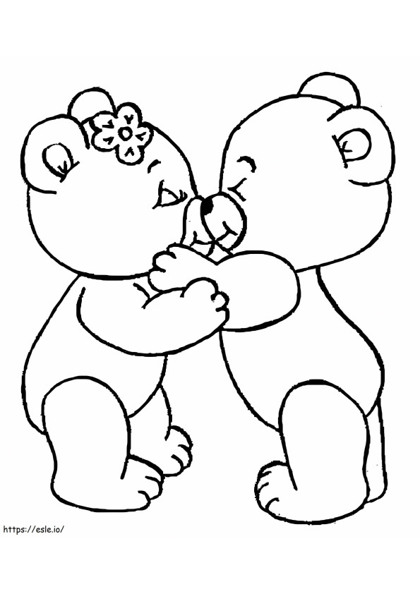 Coloriage Amour embrasser l'ours à imprimer dessin