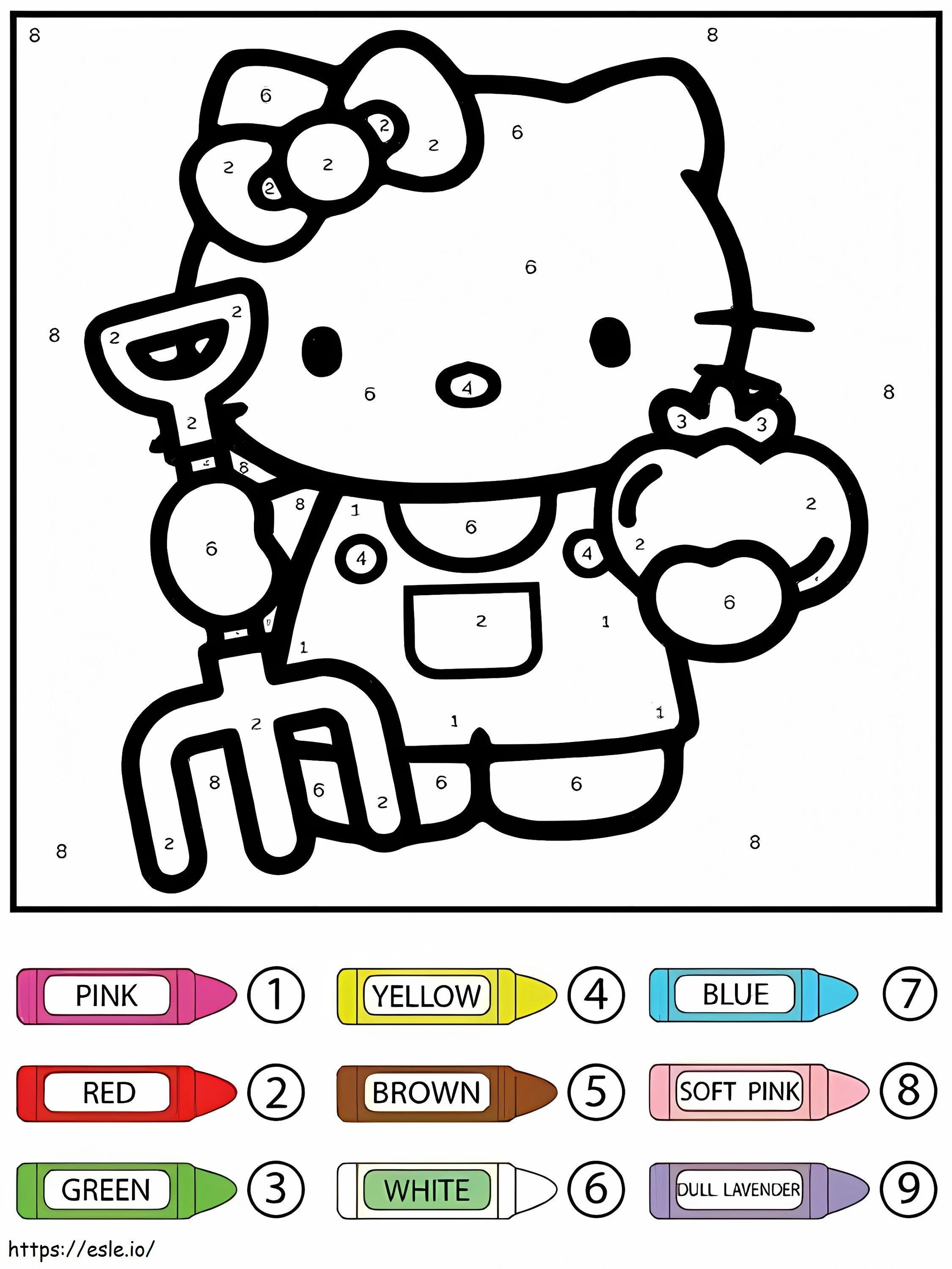 Coloriage Jardinier Hello Kitty Couleur Par Numéro à imprimer dessin