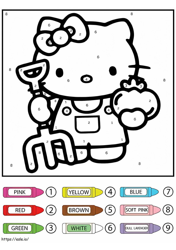 Tuinman Hello Kitty Kleur op nummer kleurplaat