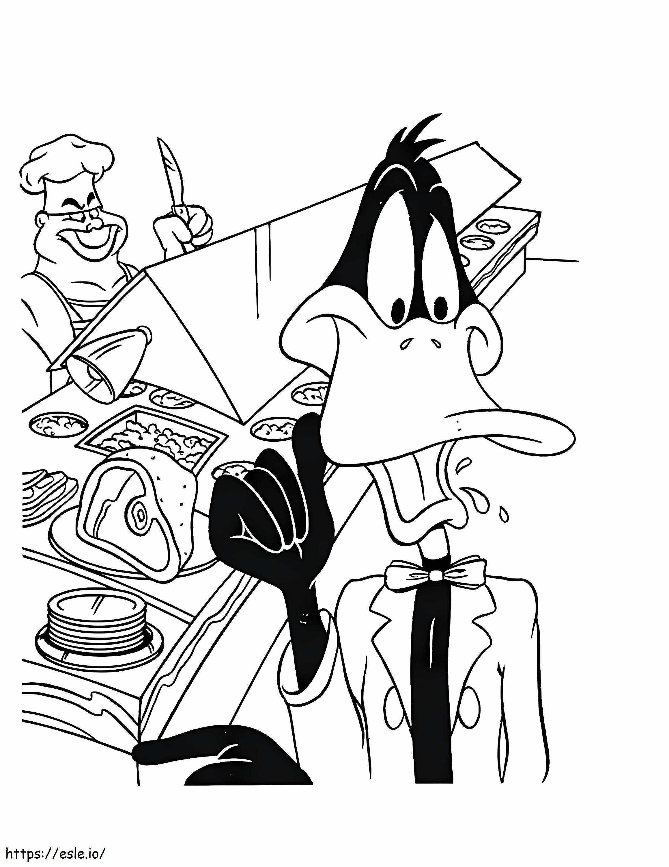 Coloriage Daffy Duck achète de la nourriture à imprimer dessin