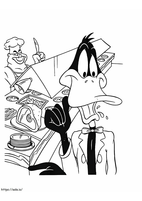 Coloriage Daffy Duck achète de la nourriture à imprimer dessin
