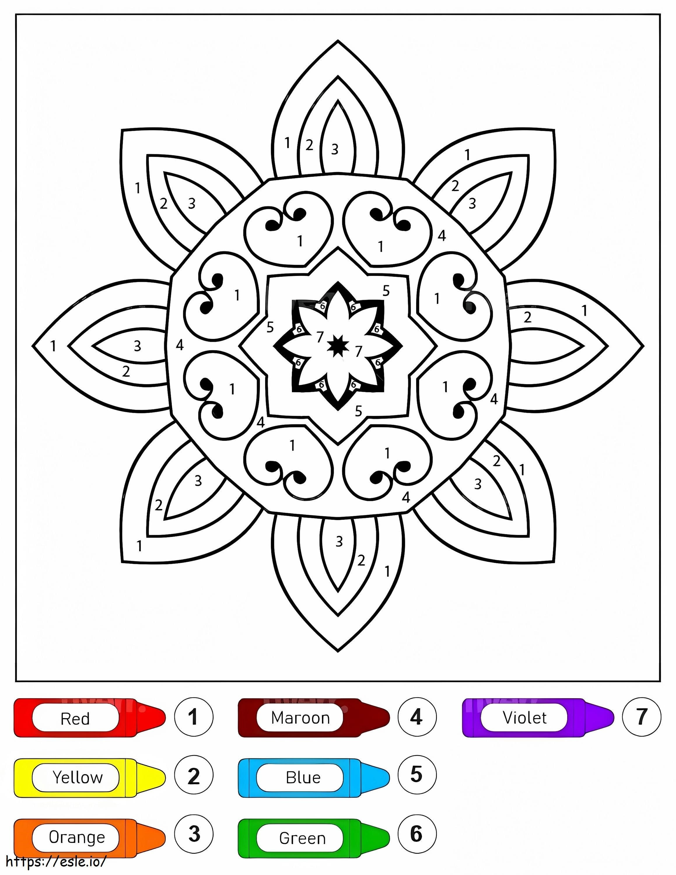Mooie bloemenmandala voor kinderen, kleur op nummer kleurplaat kleurplaat