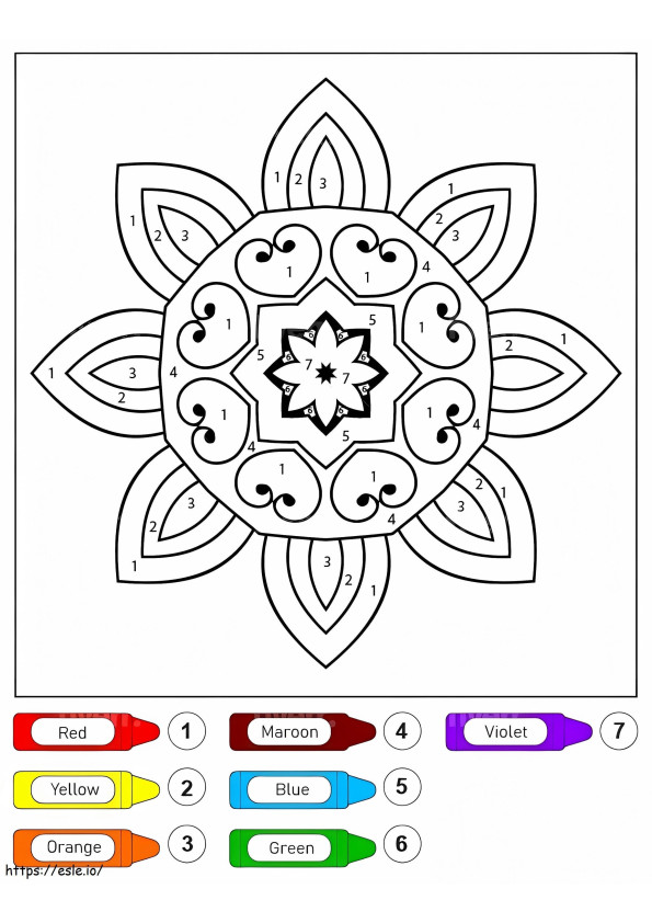 Linda mandala de flor para crianças, cor por número para colorir