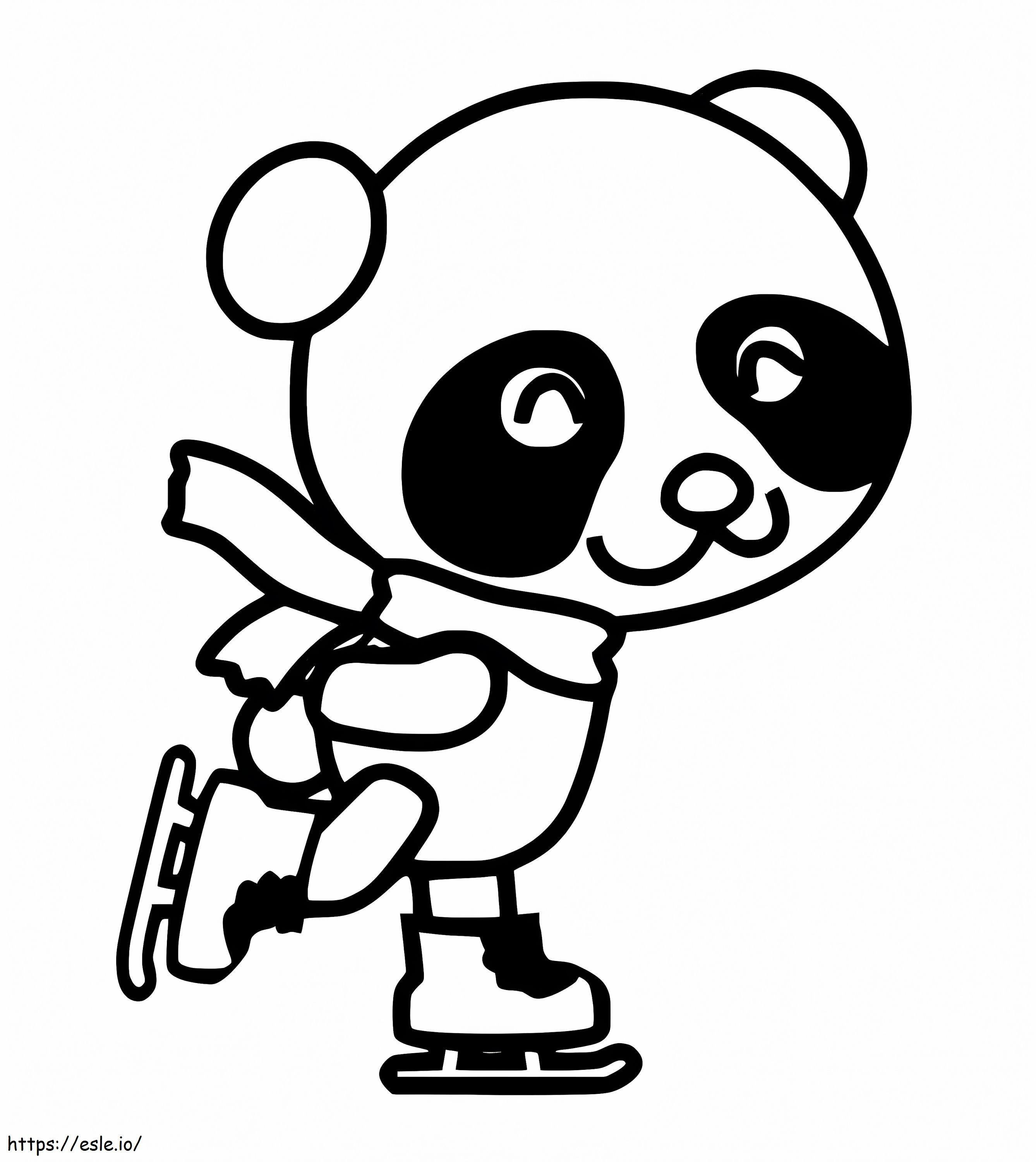 かわいいパンダのスケート ぬりえ - 塗り絵