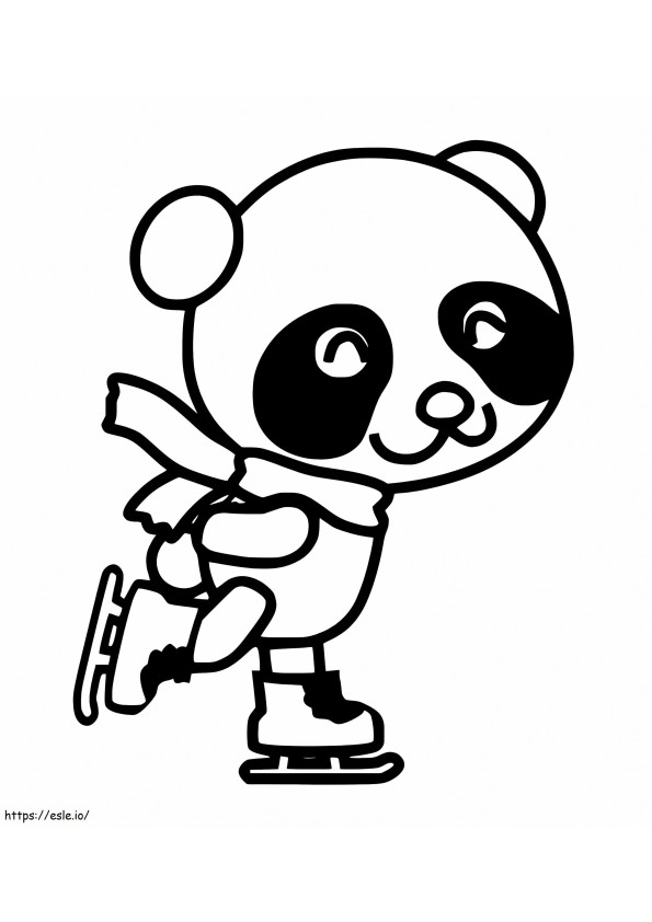 lindo panda patinando para colorear