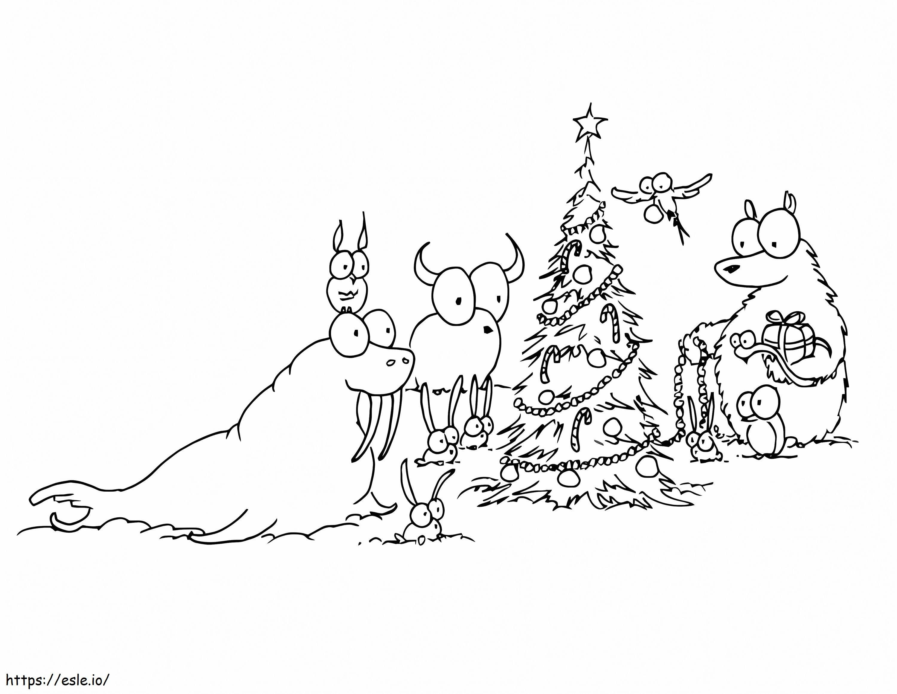 Funny Christmas Animals coloring page