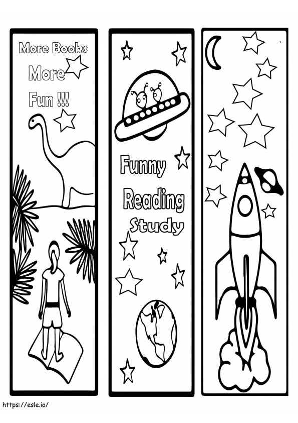 Dinosaurier-Raumschiff- und Raketen-Lesezeichen für Kinder ausmalbilder