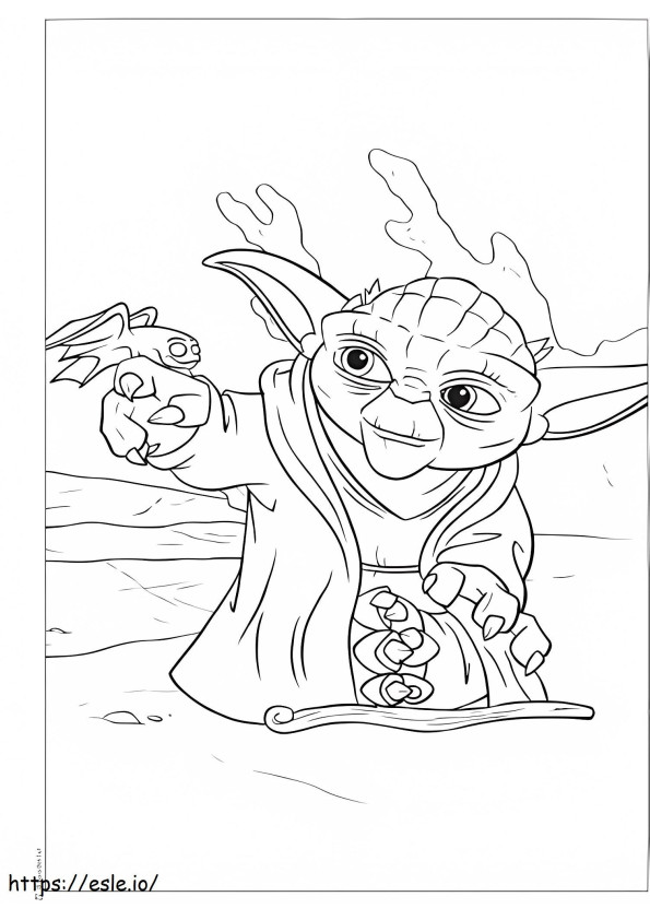Coloriage Maître Yoda avec animal de compagnie à imprimer dessin