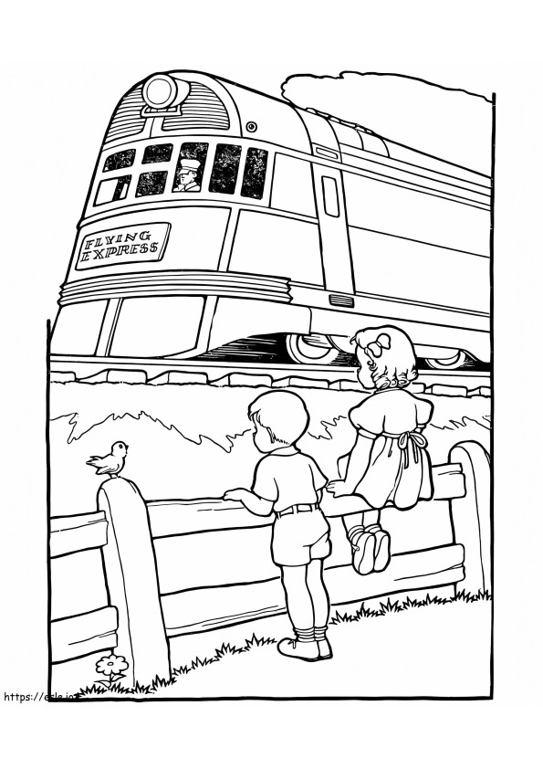 Kids And Train coloring page
