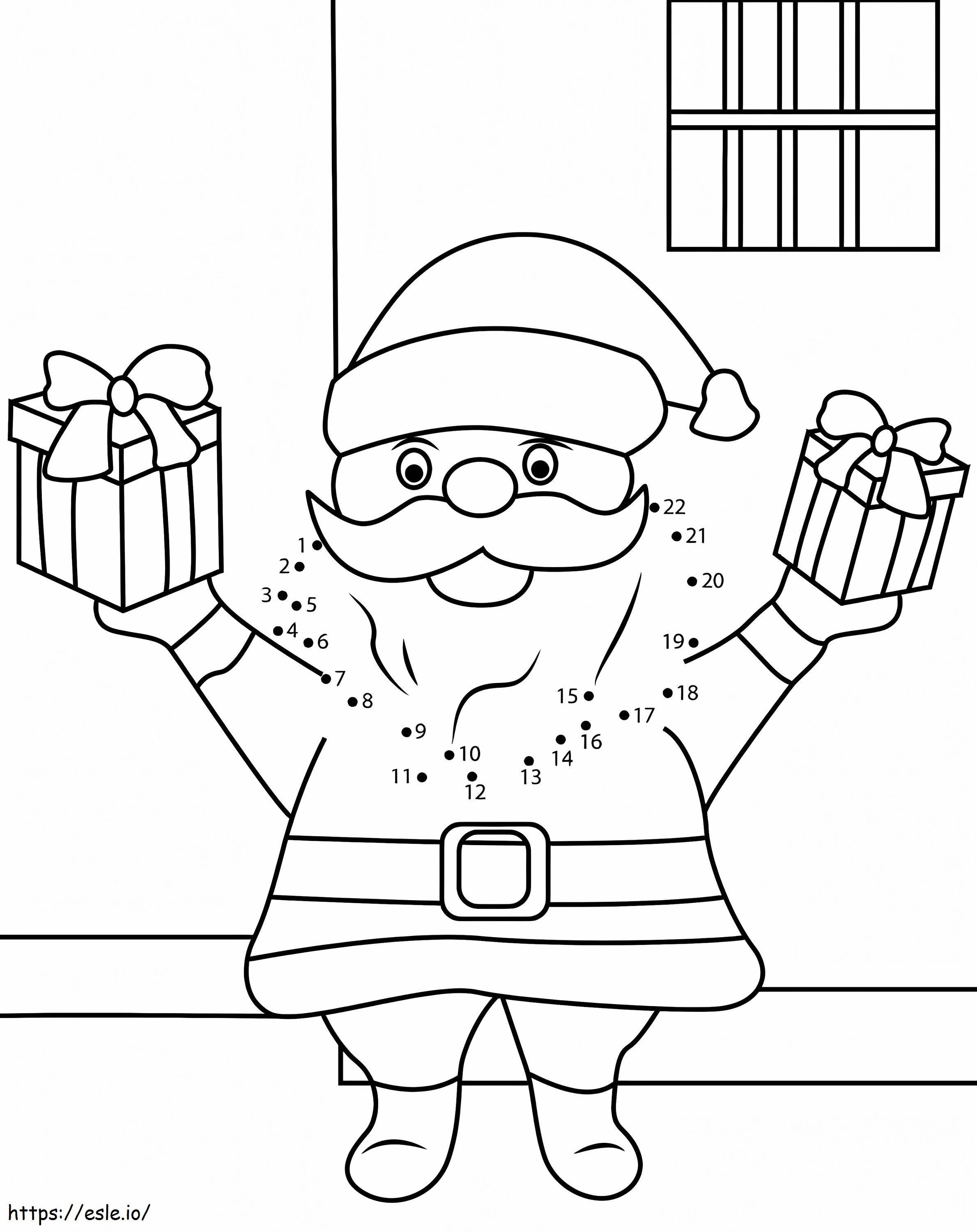 Papá Noel con regalos conecta los puntos para colorear