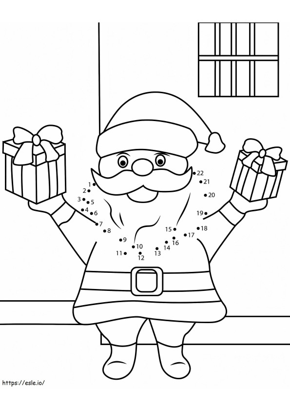 Papai Noel com presentes conecta os pontos para colorir
