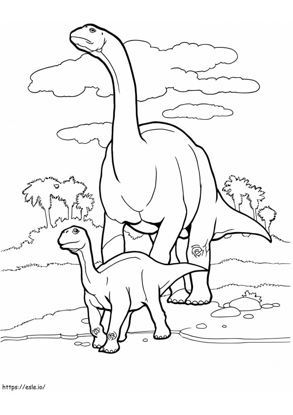 Coloriage Famille Brontosaure à imprimer dessin