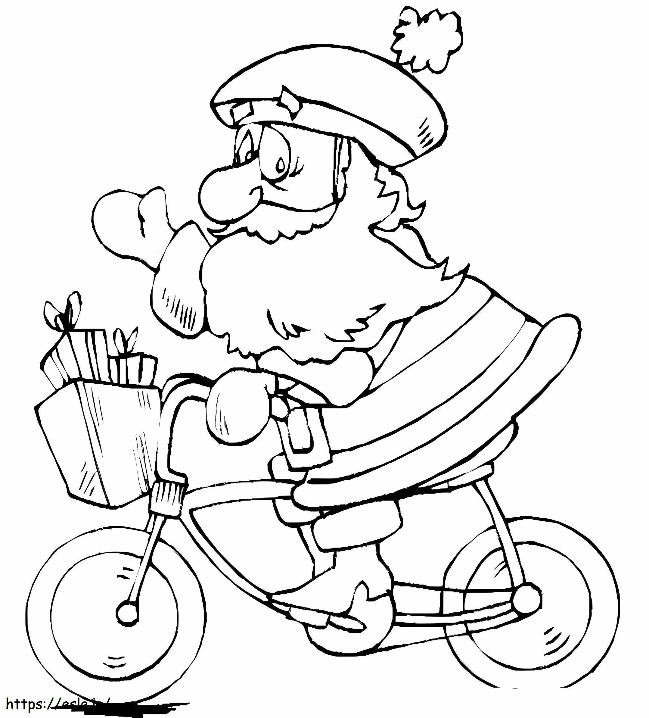 Papai Noel anda de bicicleta para colorir