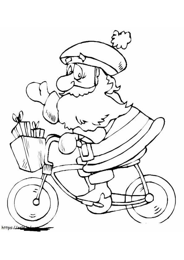 Babbo Natale va in bicicletta da colorare