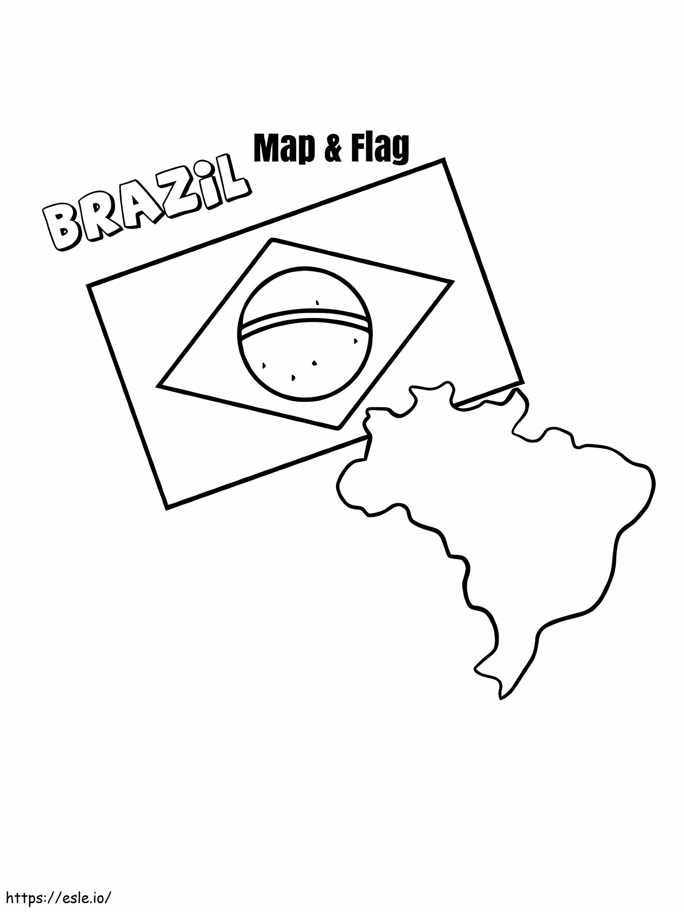 Coloriage Carte et drapeau du Brésil à imprimer dessin