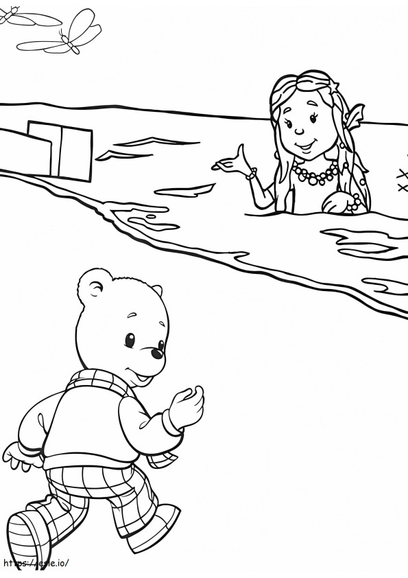 Urso Rupert indo para a praia para colorir