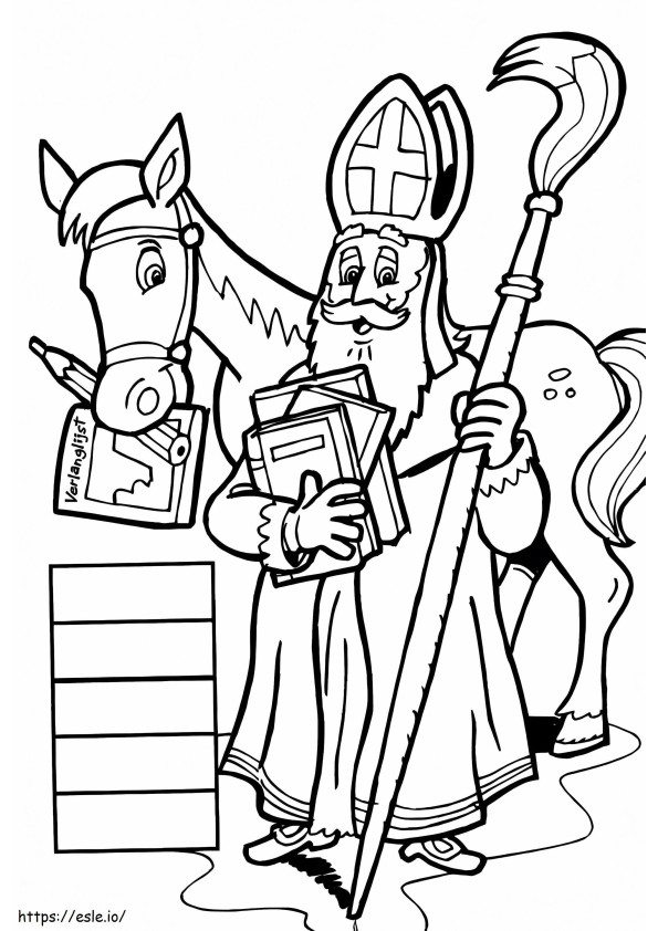 Coloriage Saint Nicolas et son cheval à imprimer dessin