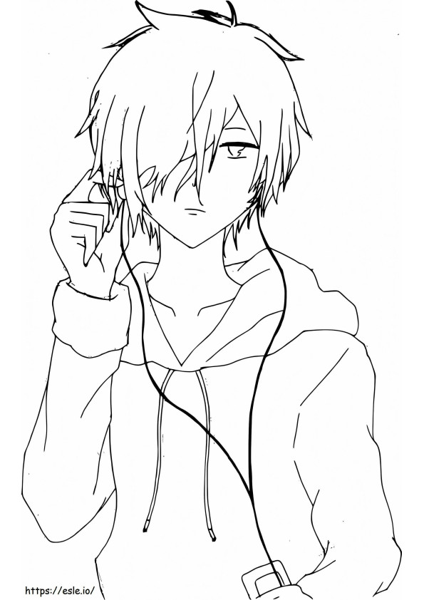 Anime-poika kuulokkeilla värityskuva