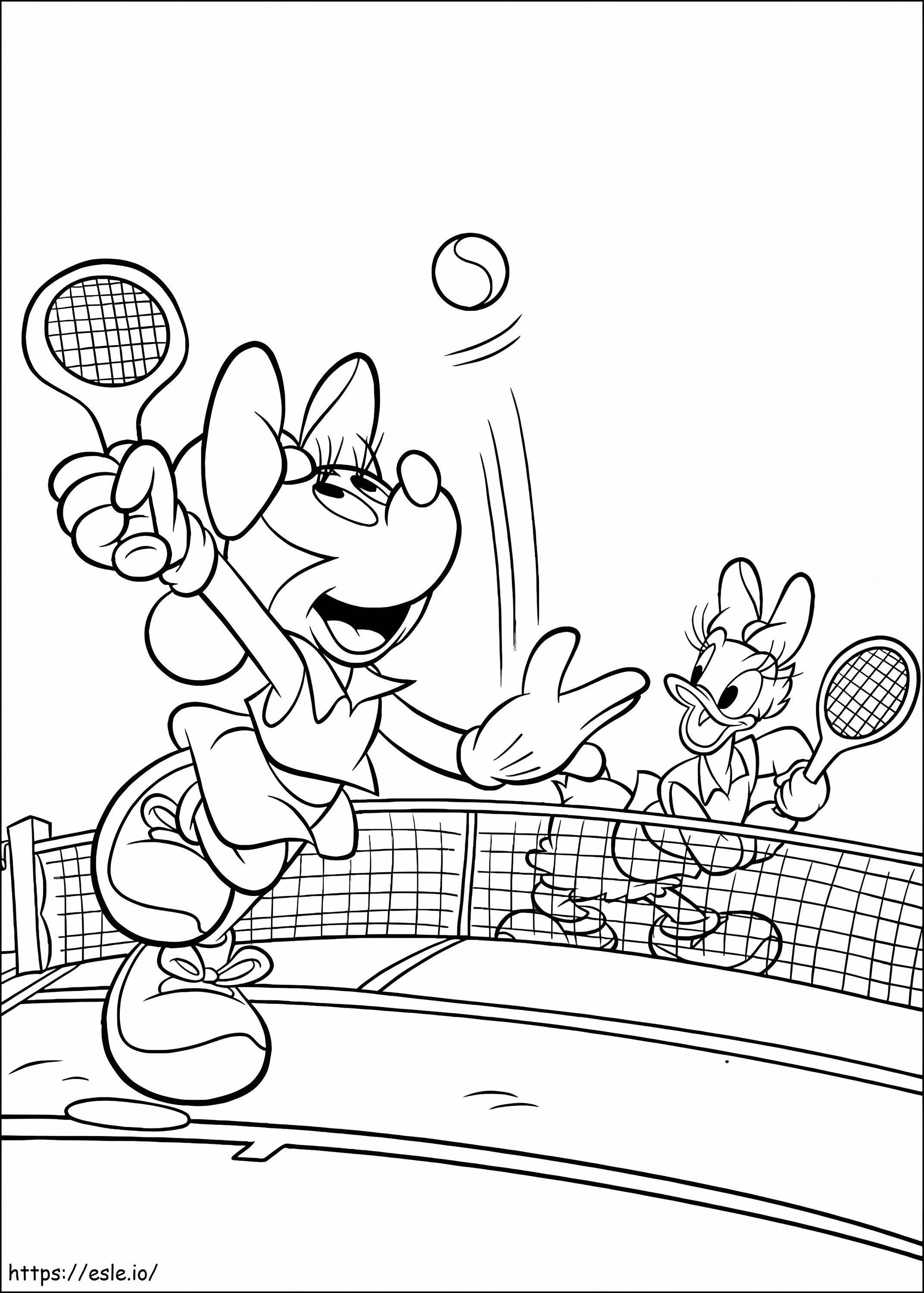 ミニーマウスとデイジーダックがテニスをする ぬりえ - 塗り絵