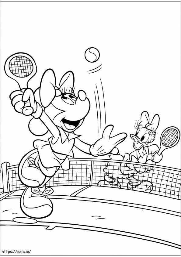 Coloriage Minnie Mouse et Daisy Duck jouent au tennis à imprimer dessin