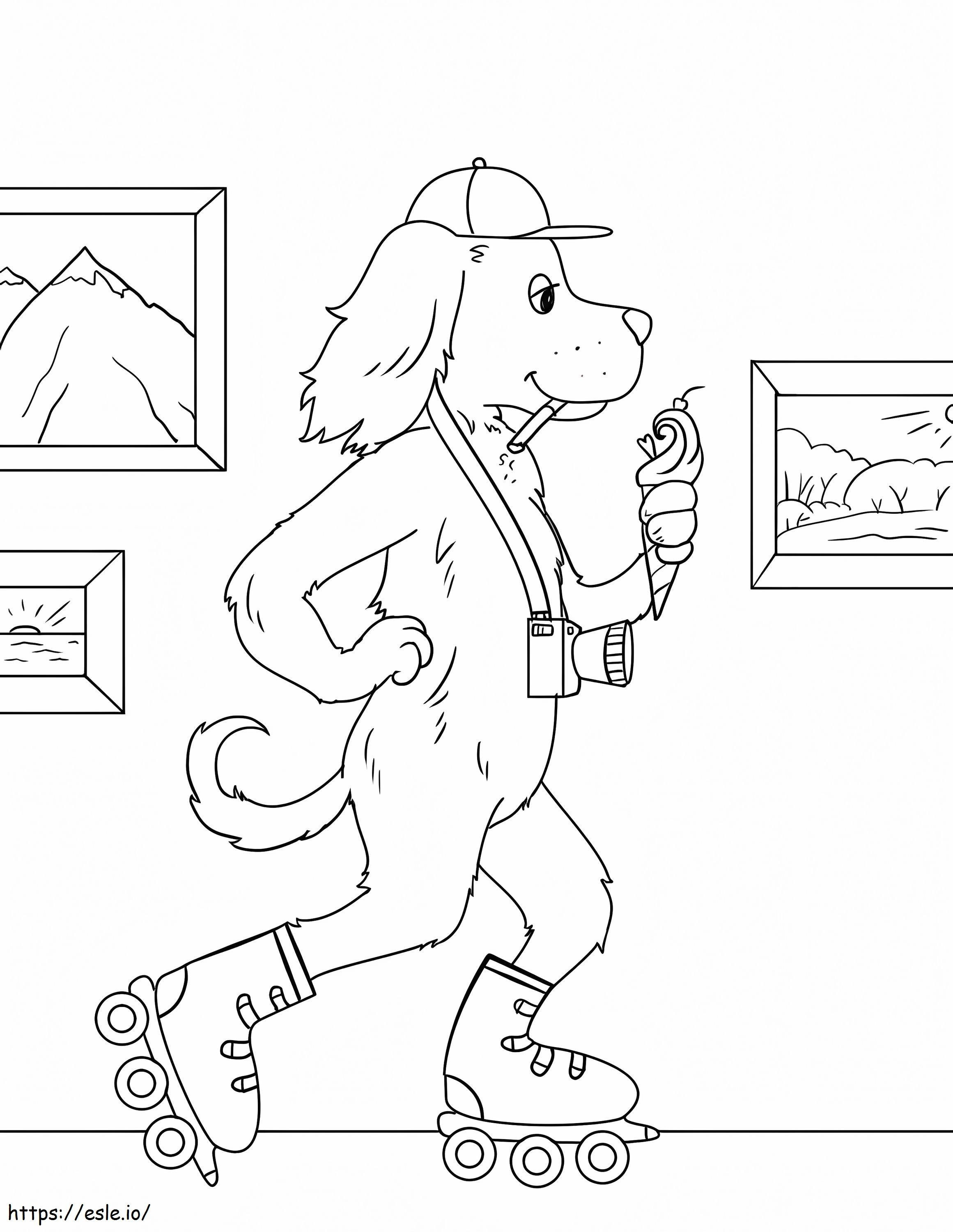 Dog On Rollerblades In A Museum coloring page