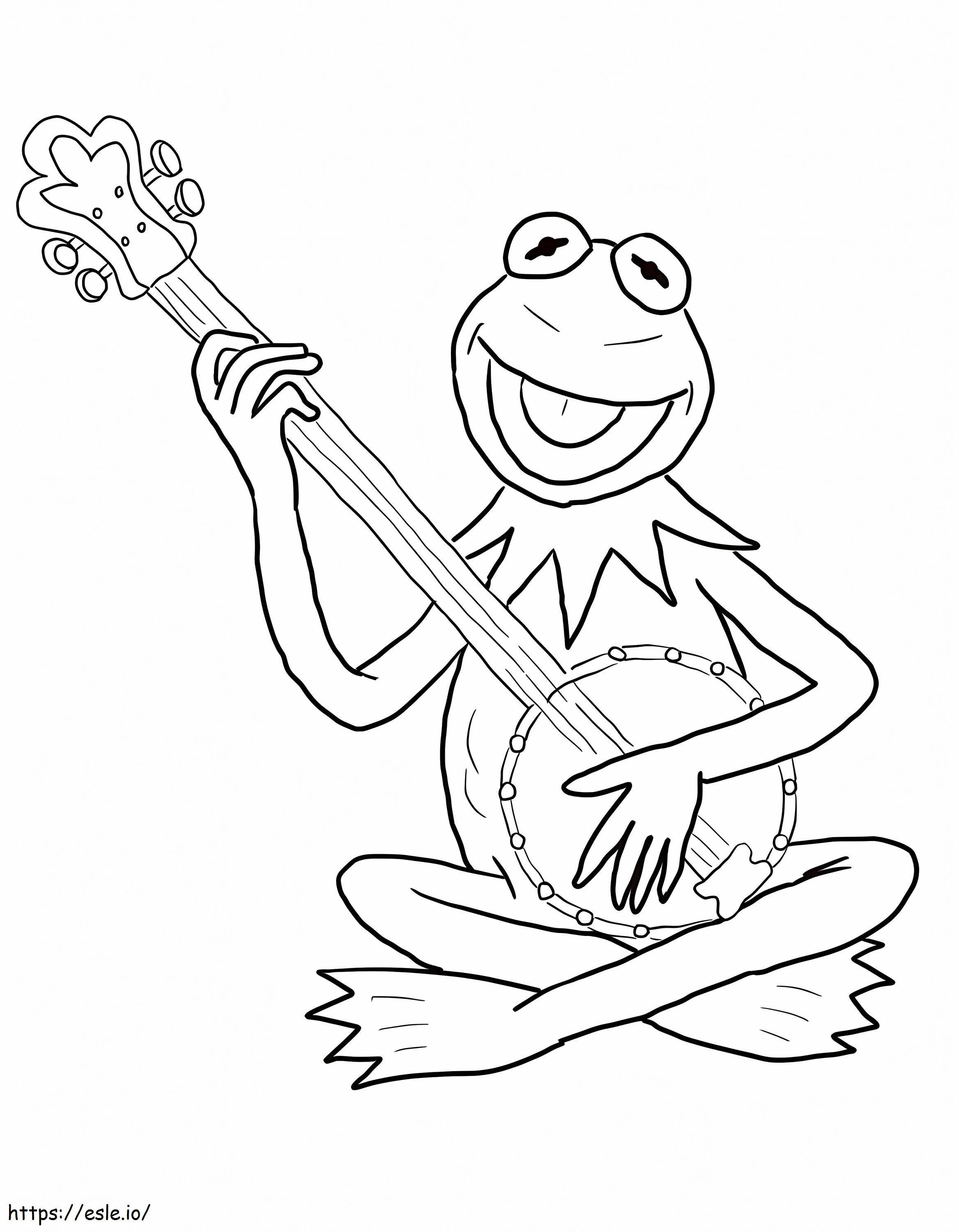 Coloriage Kermit la grenouille jouant du banjo à imprimer dessin