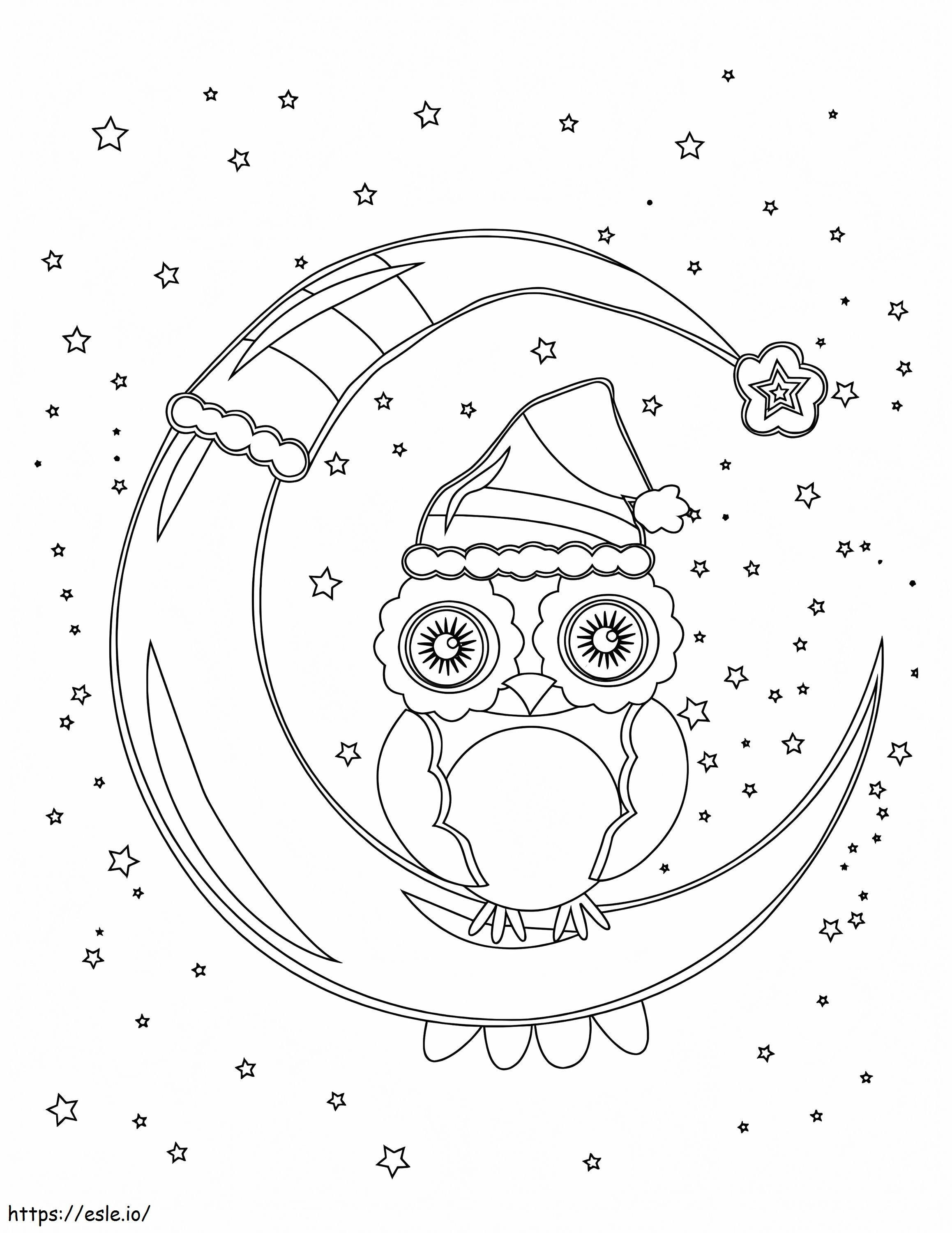 Christmas Owl On The Moon coloring page