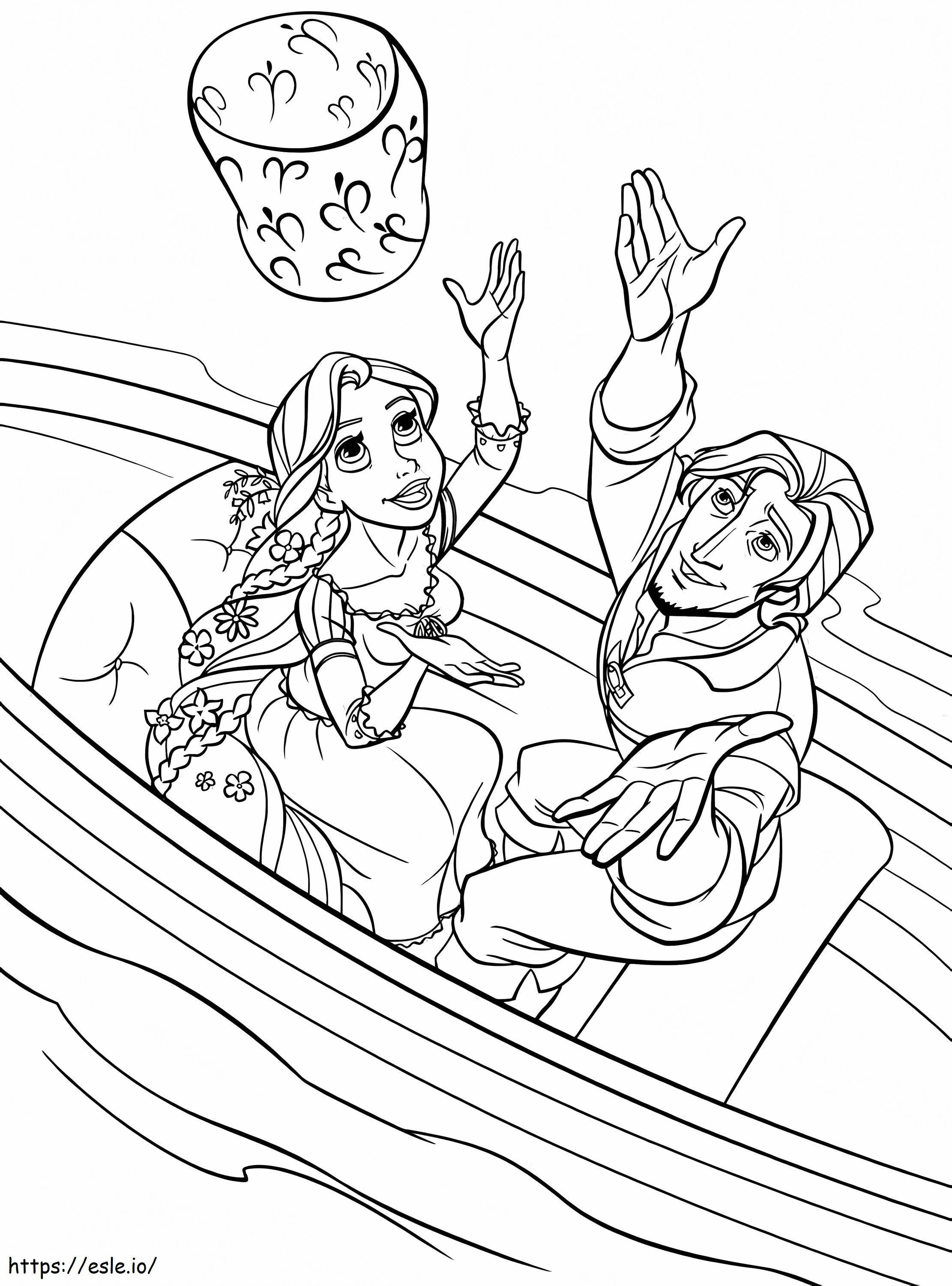Princesa Rapunzel e Flynn para colorir