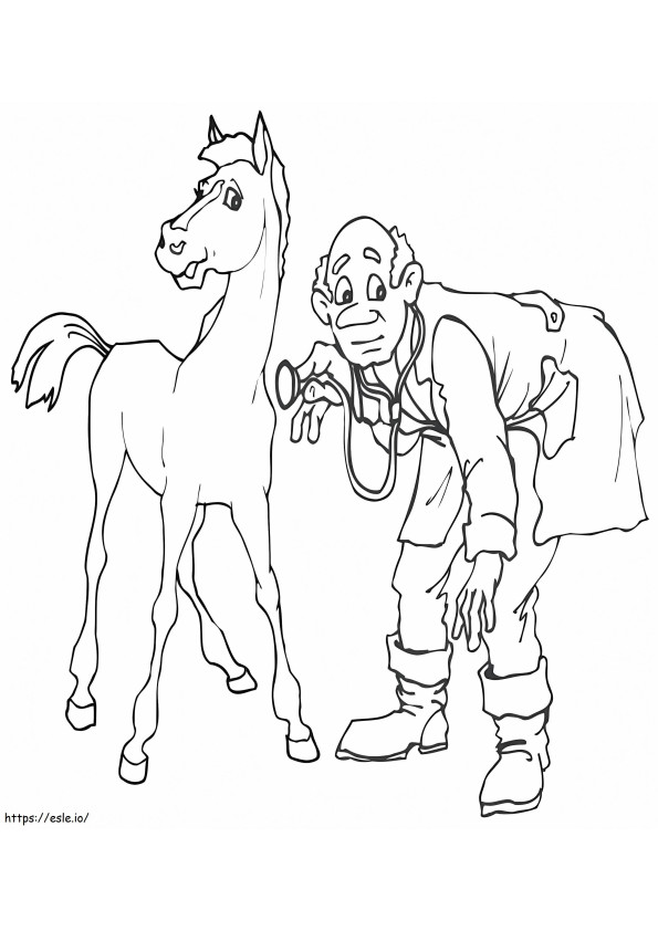 Eläinlääkäri ja hevonen värityskuva