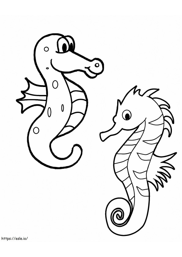 Coloriage Deux hippocampes drôles à imprimer dessin