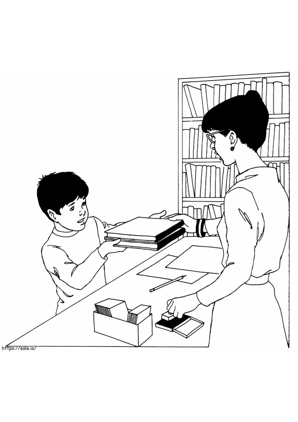 Çocuk ve Kütüphaneci boyama