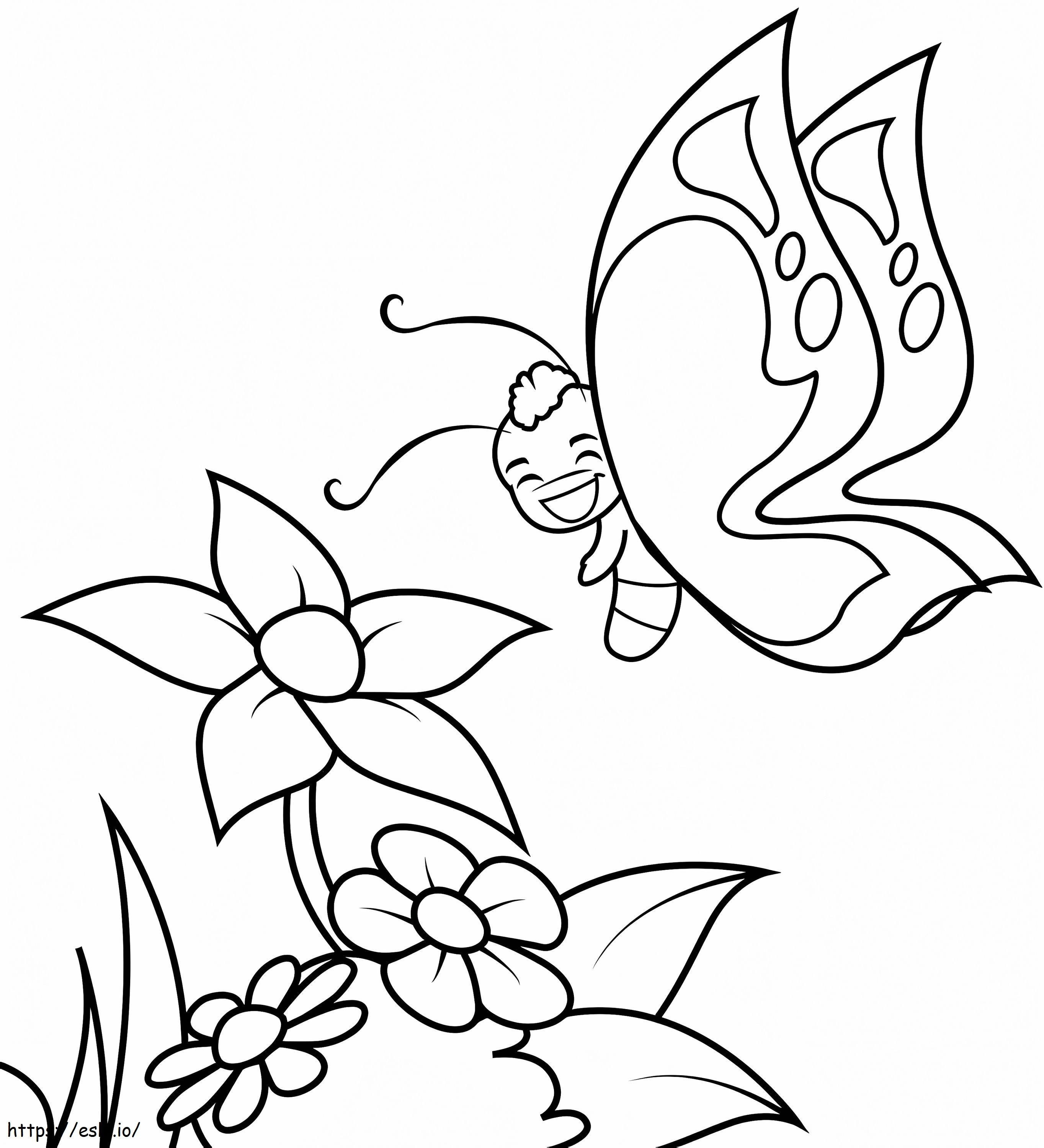 Coloriage Papillon avec des fleurs à imprimer dessin