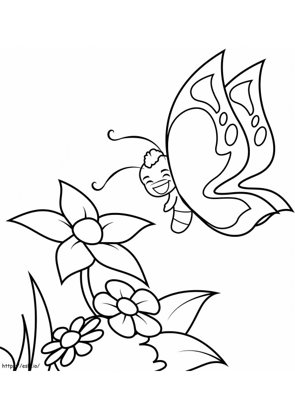 Coloriage Papillon avec des fleurs à imprimer dessin