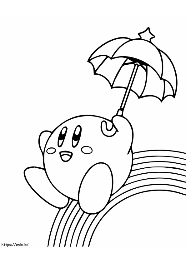 Kirby segurando guarda-chuva arco-íris para colorir