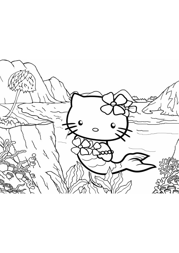 Coloriage Jolie sirène Hello Kitty à imprimer dessin