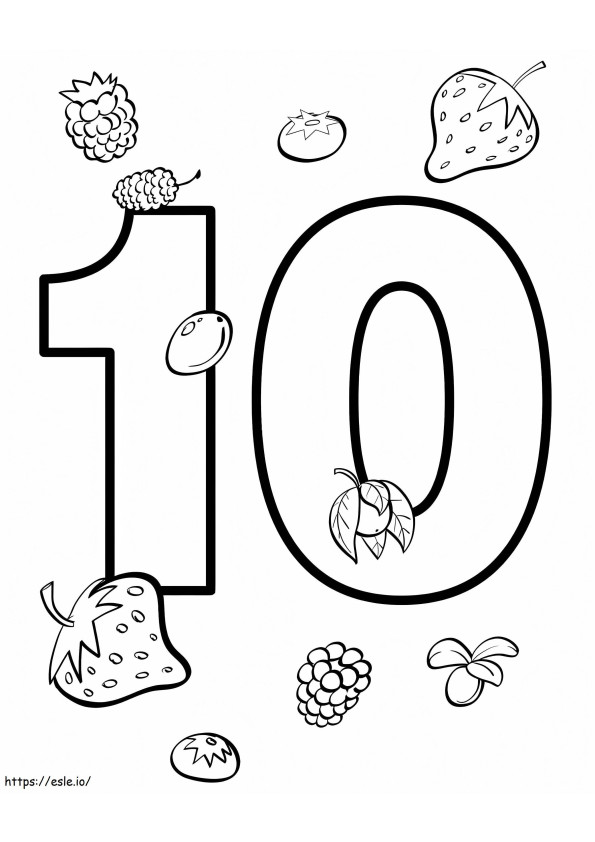 Número 10 e frutas para colorir