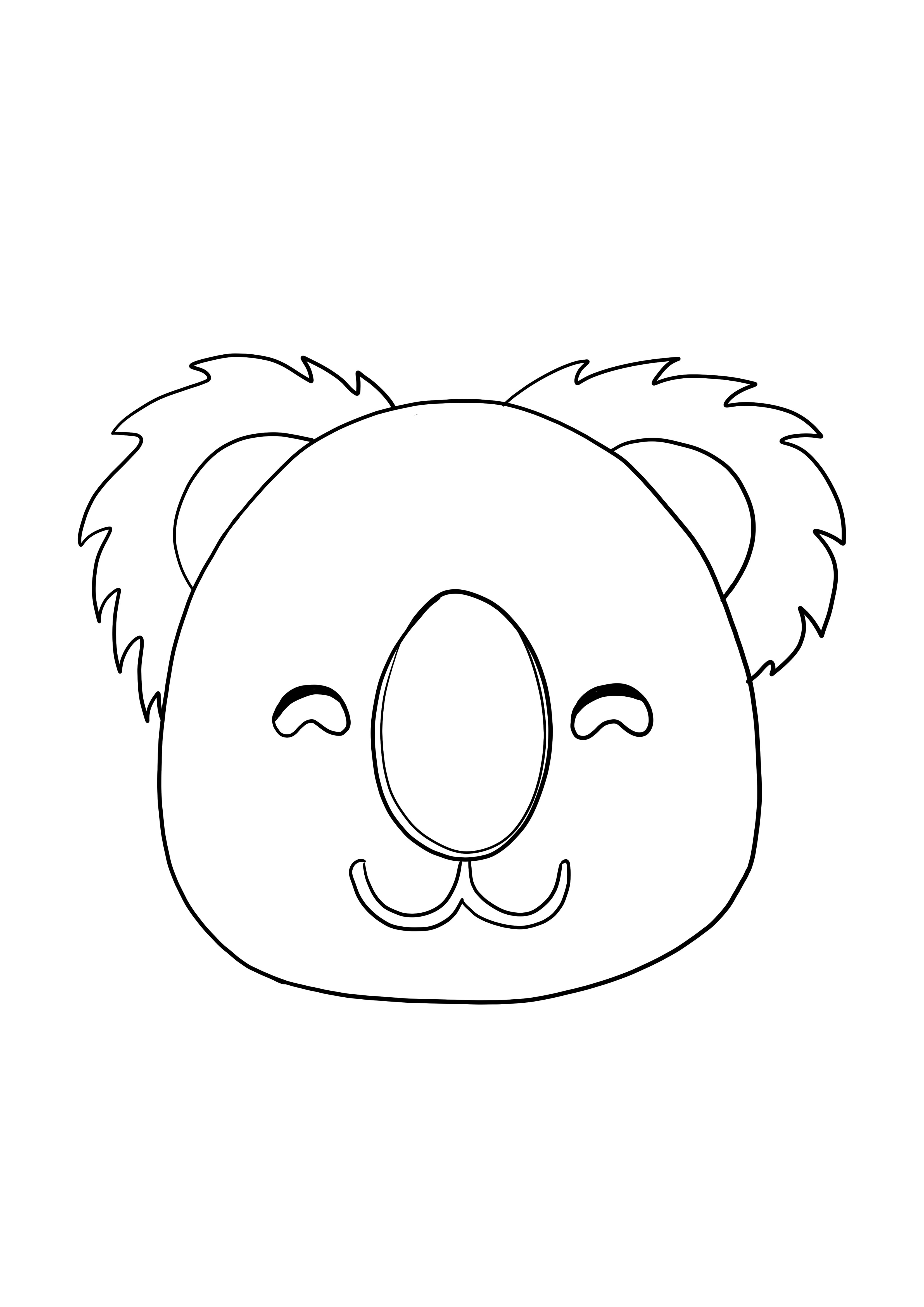 Koala's face smiling coloring image for kids for free