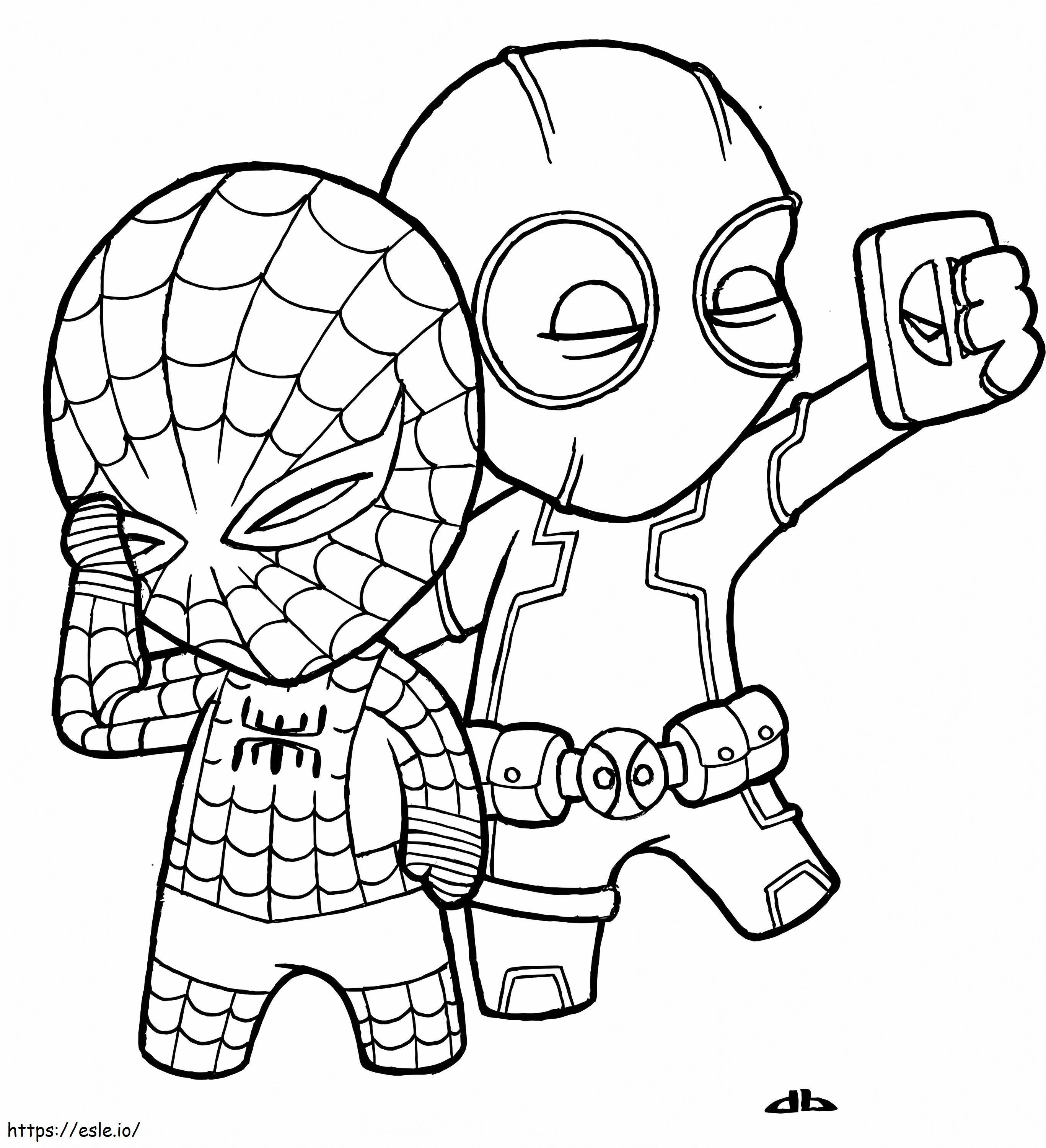 Selfie com Aranha e Deadpool para colorir