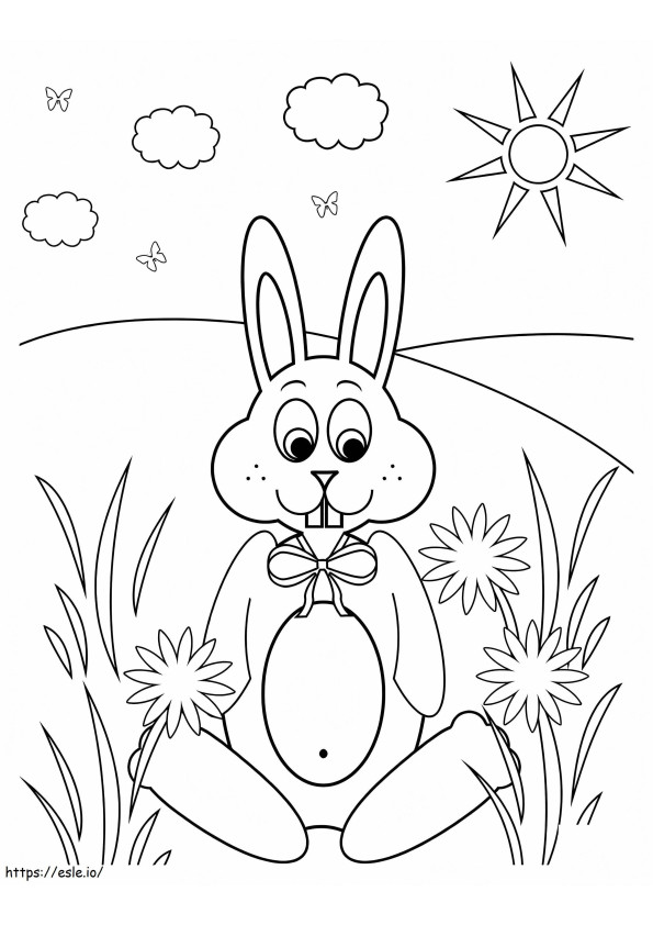 Rabbit On Flower Field coloring page