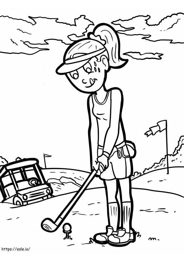 ゴルフをする女の子 ぬりえ - 塗り絵