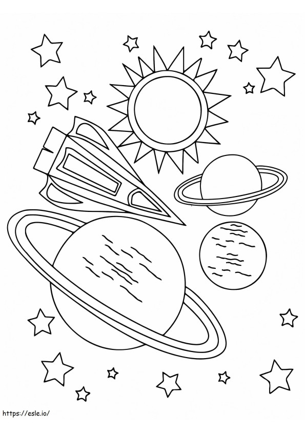 Coloriage Planètes et fusée pointue dans l'espace à imprimer dessin