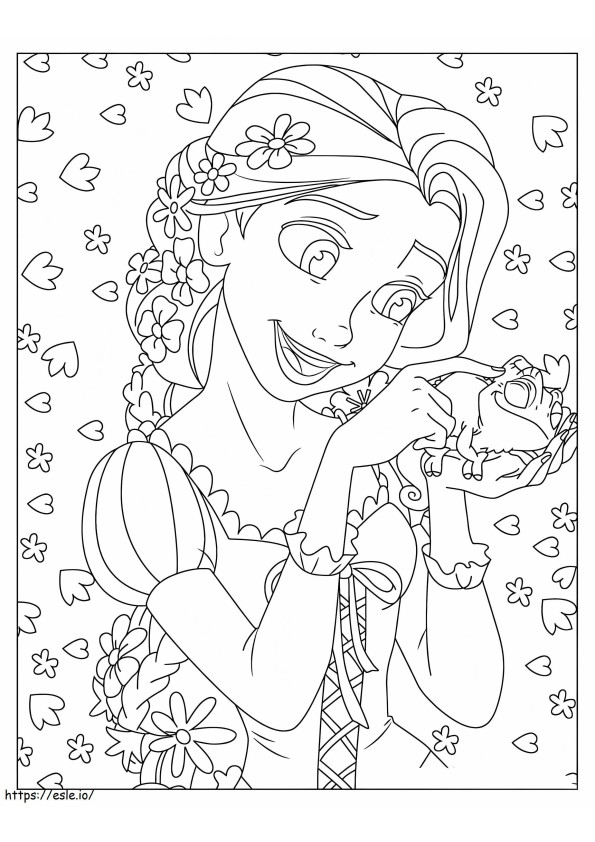 Cute Rapunzel With Gecko coloring page
