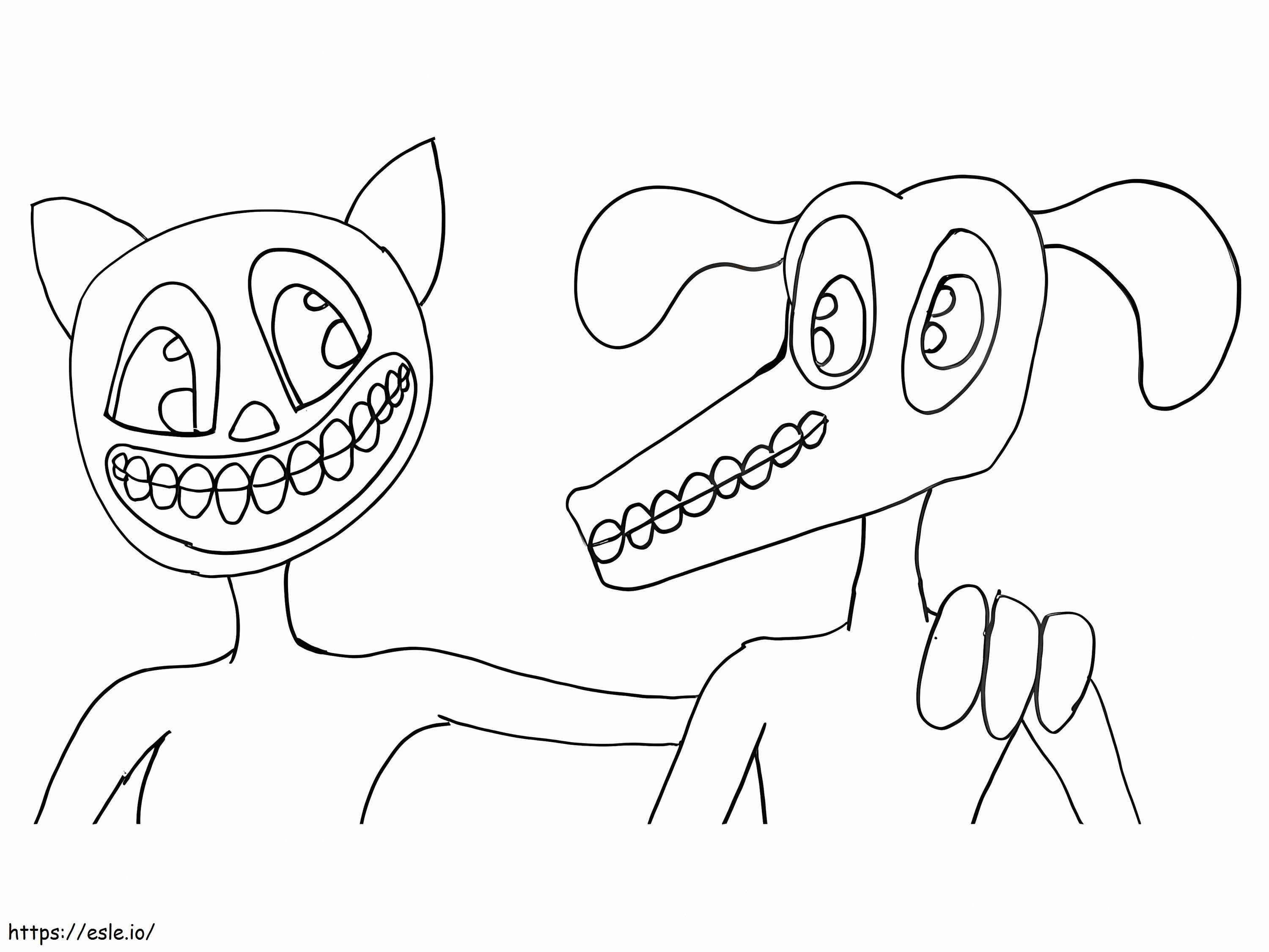 Coloriage Chat de dessin animé et chien de dessin animé à imprimer dessin
