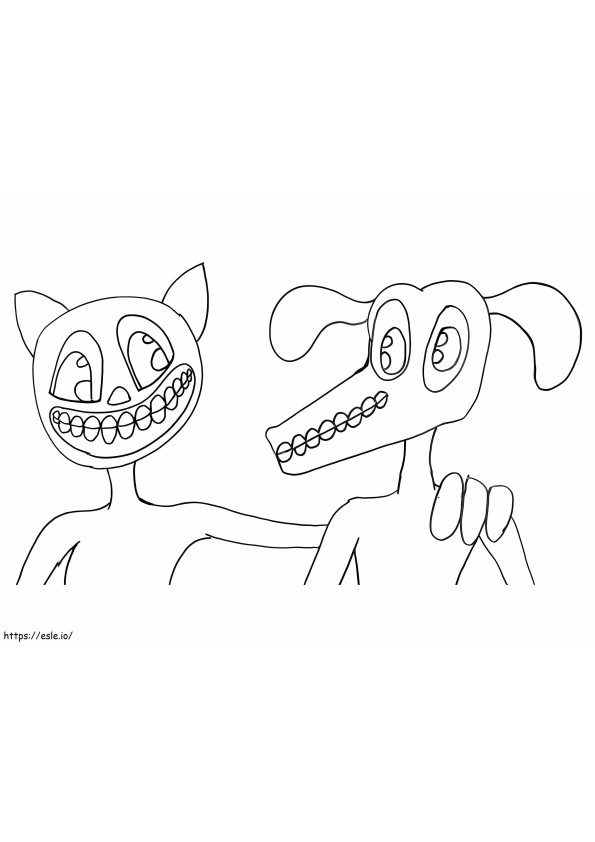 漫画の猫と漫画の犬 ぬりえ - 塗り絵