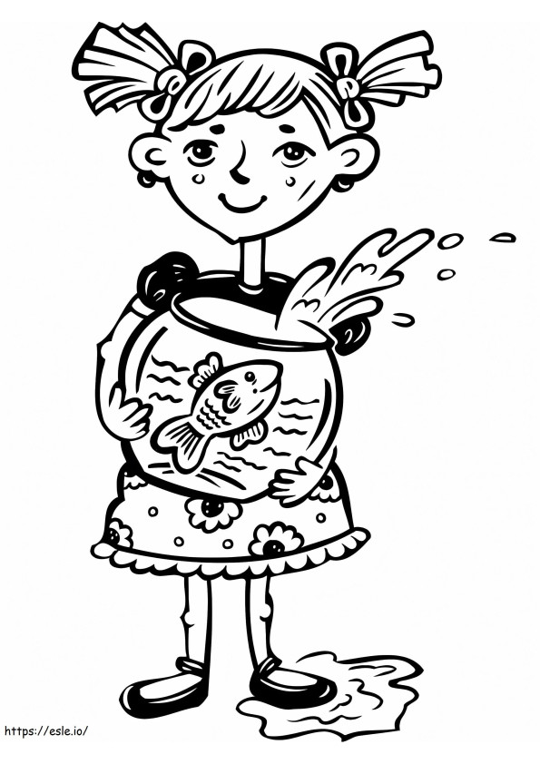 Little Girl And Fish coloring page