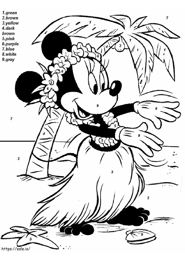 Minnie Menari Warna Dengan Nomor Gambar Mewarnai