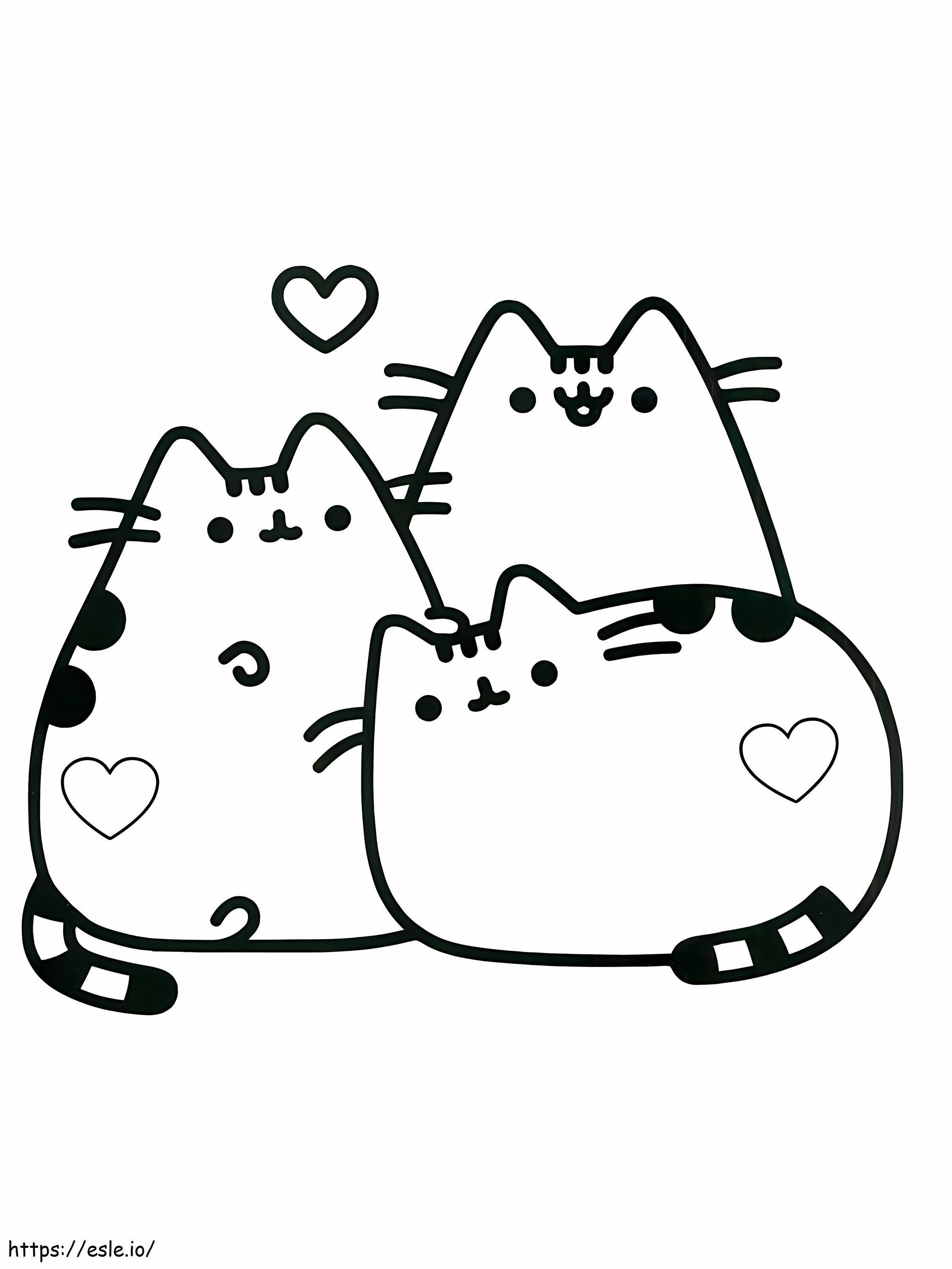Tres Pusheen coloring page