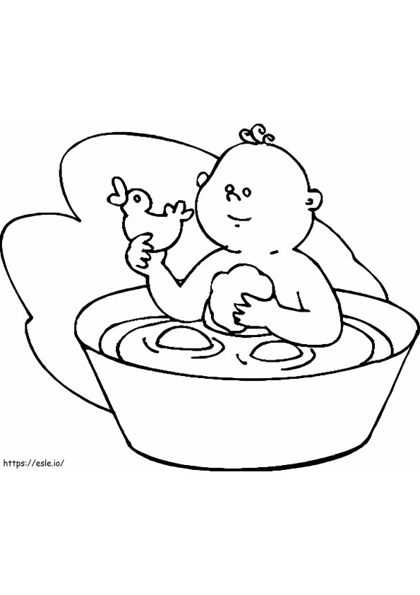 Coloriage Bébé avec canard en caoutchouc à imprimer dessin