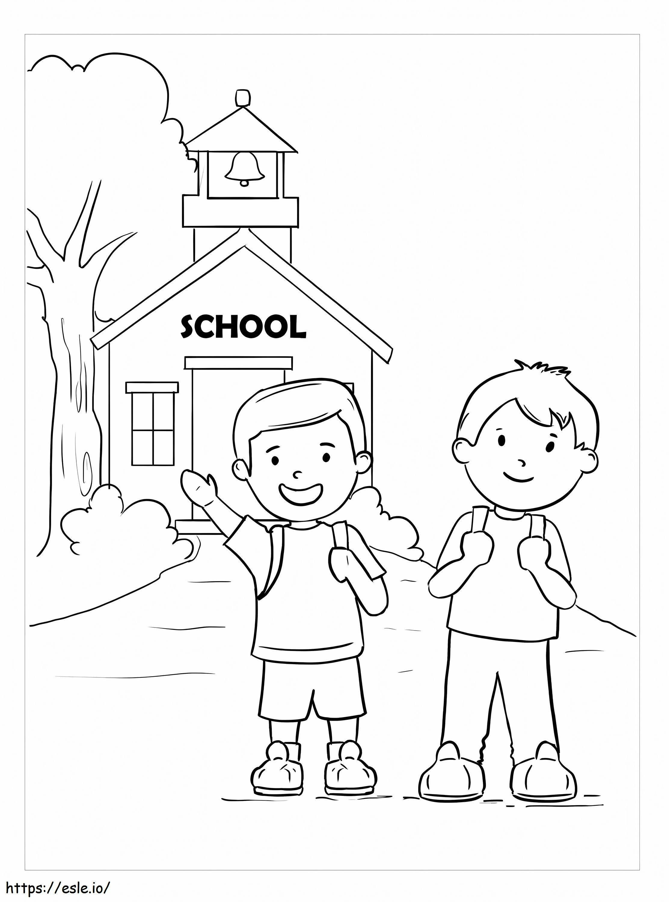 Doi băieți merg la școală de colorat